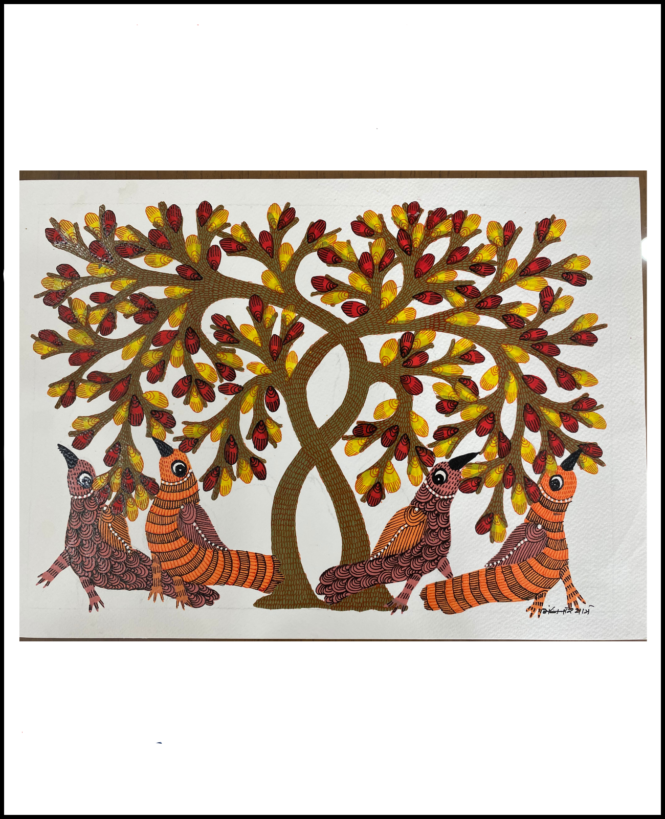 Happy under a tree-gond art